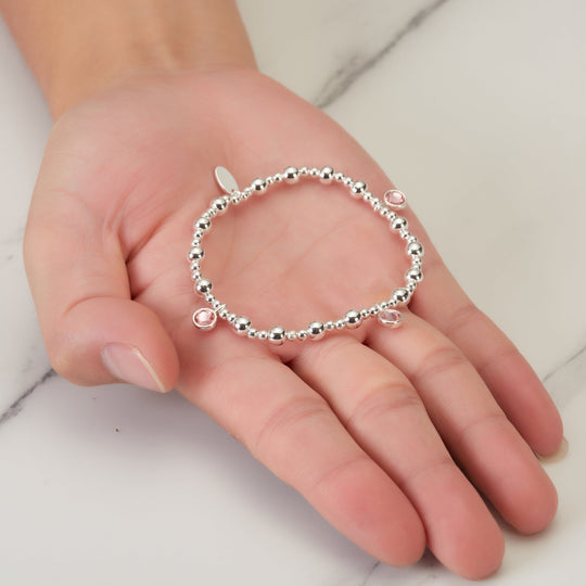 October (Tourmaline) Birthstone Stretch Charm Bracelet with Quote Gift Box - Philip Jones Jewellery