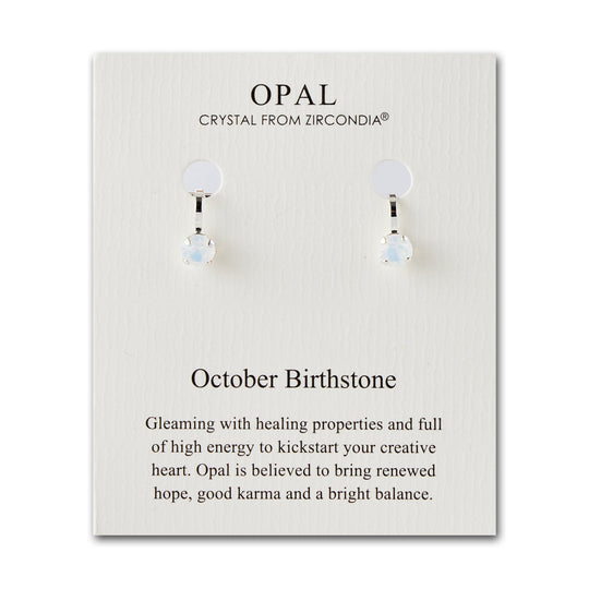 October (White Opal) Birthstone Clip On Earrings Created with Zircondia® Crystals - Philip Jones Jewellery
