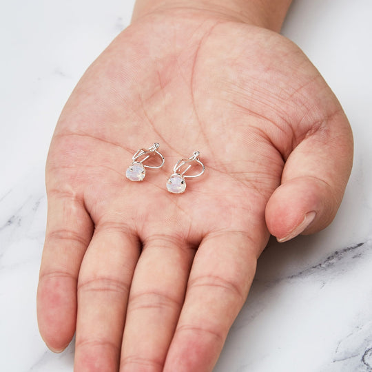 October (White Opal) Birthstone Clip On Earrings Created with Zircondia® Crystals - Philip Jones Jewellery