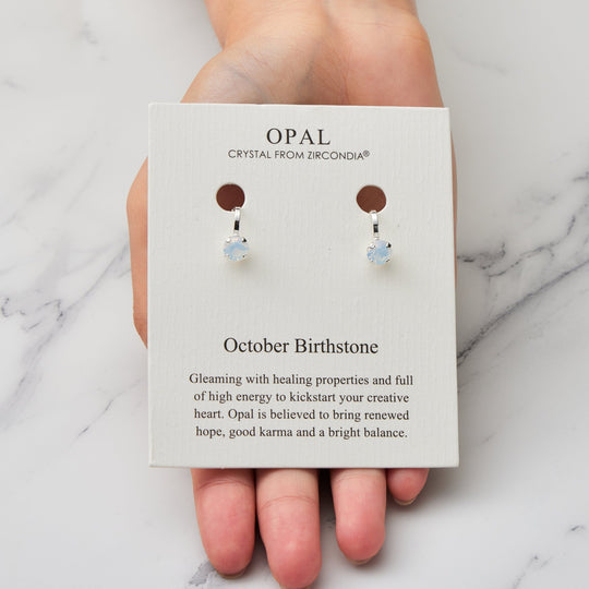 October (White Opal) Birthstone Clip On Earrings Created with Zircondia® Crystals - Philip Jones Jewellery