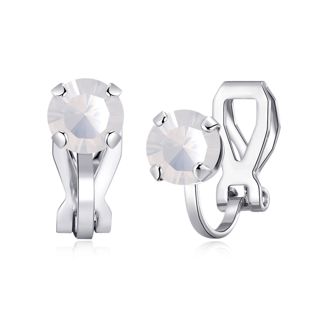 October (White Opal) Birthstone Clip On Earrings Created with Zircondia® Crystals - Philip Jones Jewellery
