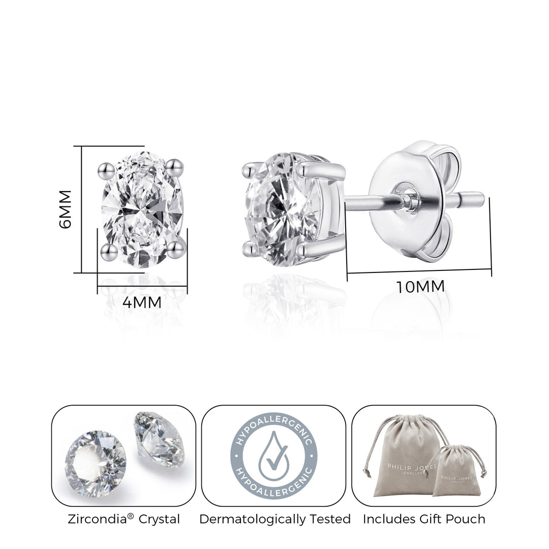 Oval Earrings Created with Zircondia® Crystals - Philip Jones Jewellery