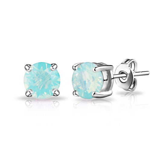 Pacific Green Opal Earrings Created with Zircondia® Crystals - Philip Jones Jewellery