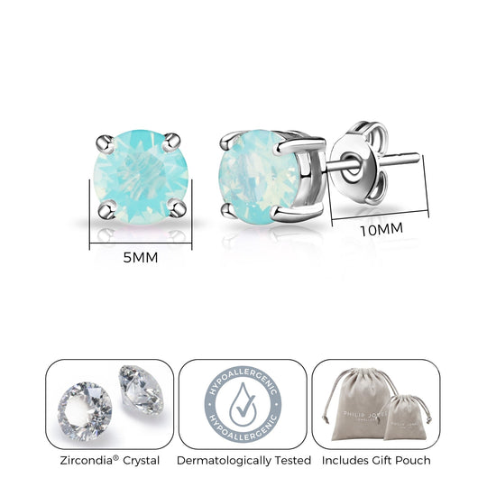Pacific Green Opal Earrings Created with Zircondia® Crystals - Philip Jones Jewellery