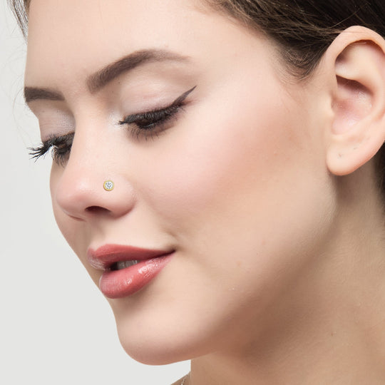 Pack of 4 L Shaped Bezel Set Gold Stainless Steel Nose Studs Created with Zircondia® Crystals - Philip Jones Jewellery