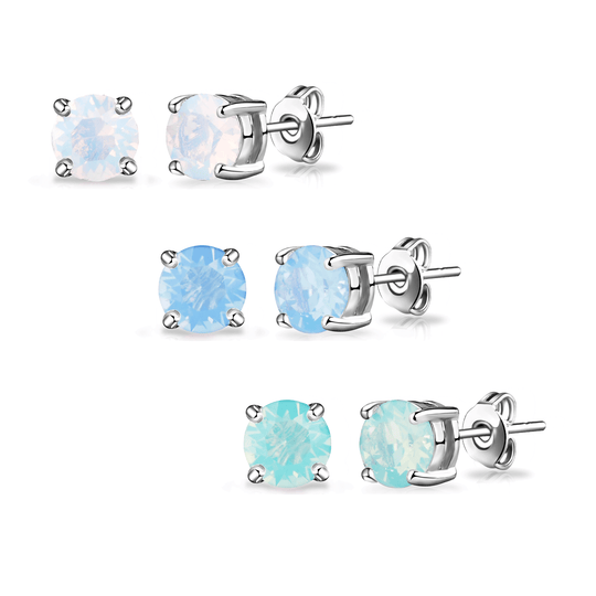 Pack of Three Opal Earrings Created with Zircondia® Crystals - Philip Jones Jewellery