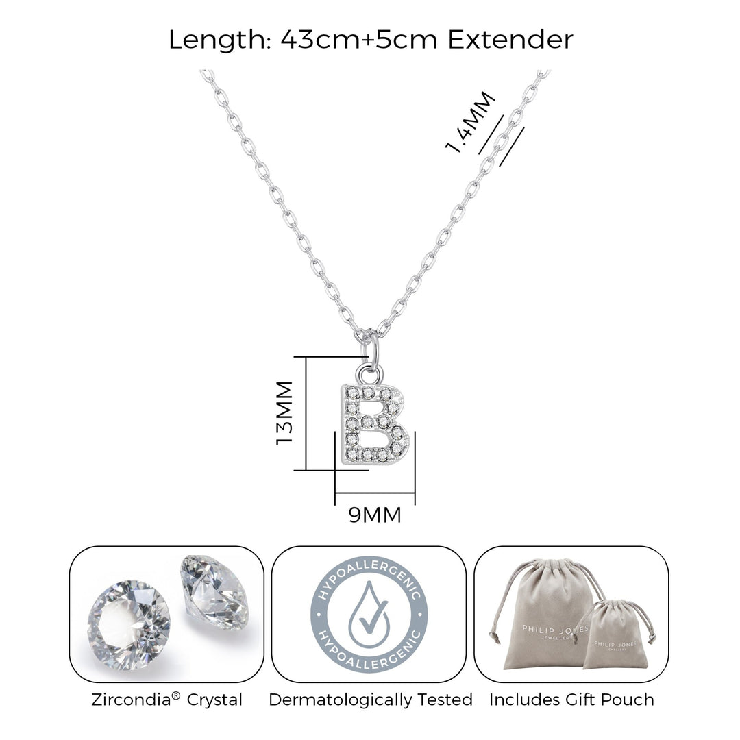 Pave Initial B Necklace with Birthstone Charm Created with Zircondia® Crystals - Philip Jones Jewellery