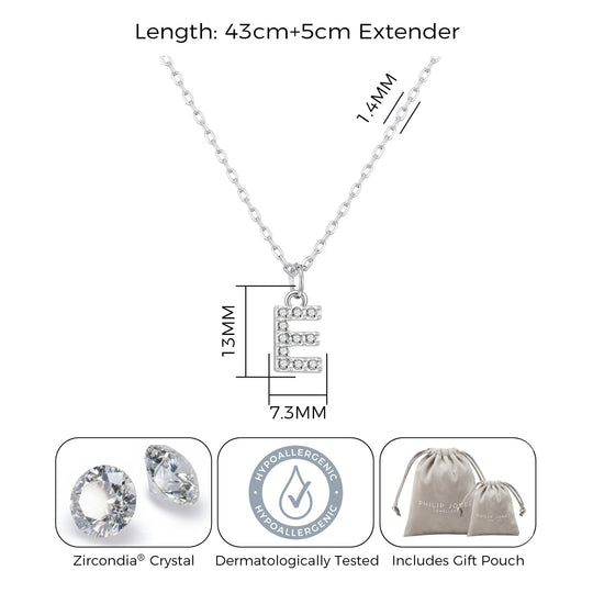 Pave Initial E Necklace with Birthstone Charm Created with Zircondia® Crystals - Philip Jones Jewellery