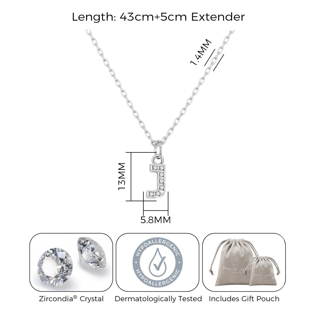 Pave Initial J Necklace with Birthstone Charm Created with Zircondia® Crystals - Philip Jones Jewellery
