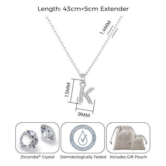 Pave Initial K Necklace with Birthstone Charm Created with Zircondia® Crystals - Philip Jones Jewellery