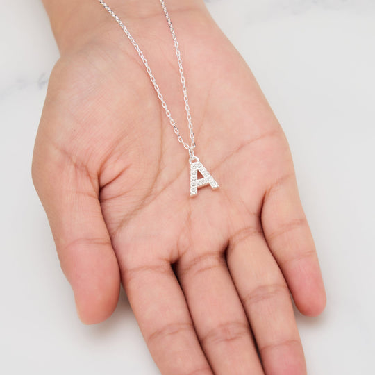 Pave Initial Necklace Letter A Created with Zircondia® Crystals - Philip Jones Jewellery