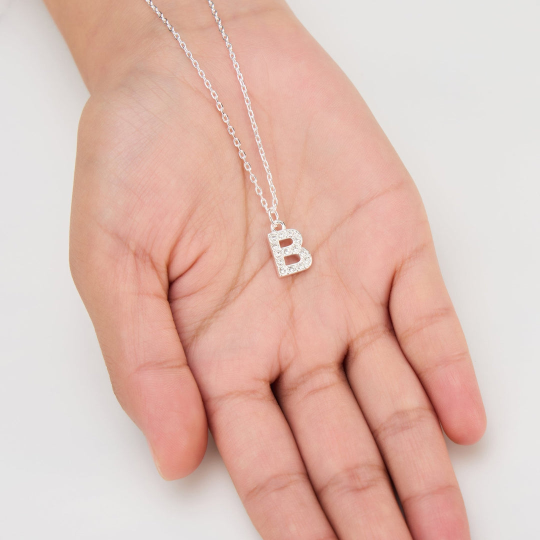 Pave Initial Necklace Letter B Created with Zircondia® Crystals - Philip Jones Jewellery