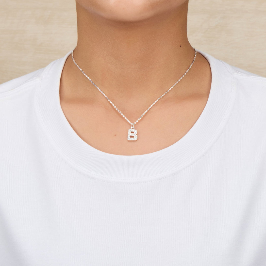 Pave Initial Necklace Letter B Created with Zircondia® Crystals - Philip Jones Jewellery