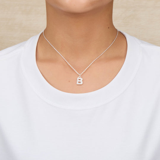 Pave Initial Necklace Letter B Created with Zircondia® Crystals - Philip Jones Jewellery