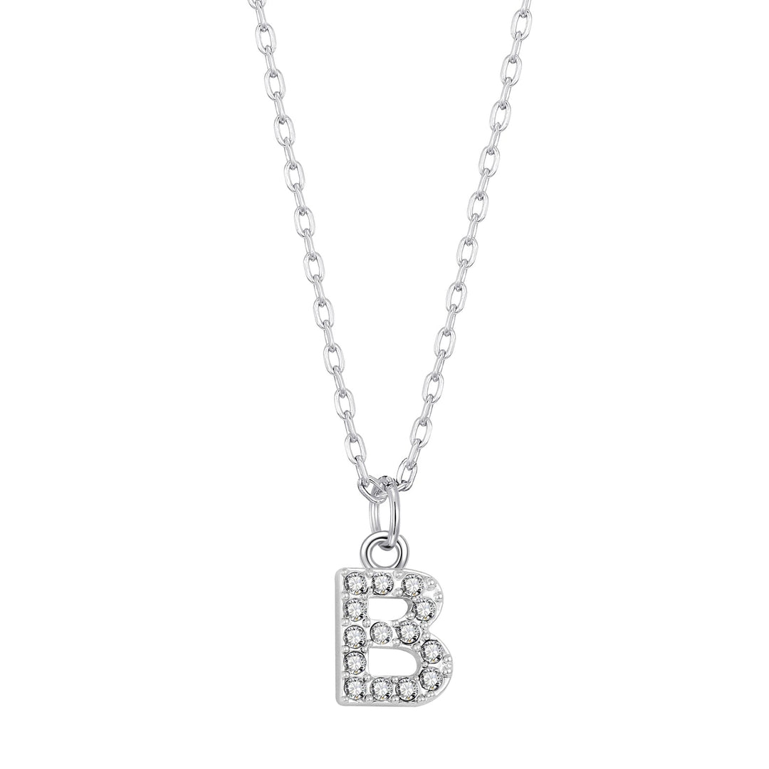 Pave Initial Necklace Letter B Created with Zircondia® Crystals - Philip Jones Jewellery