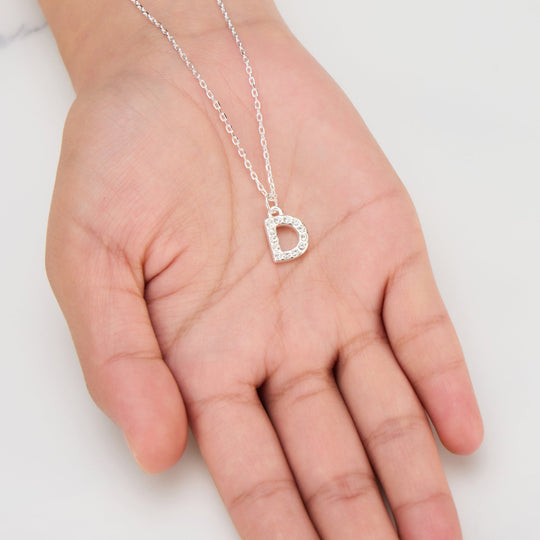 Pave Initial Necklace Letter D Created with Zircondia® Crystals - Philip Jones Jewellery