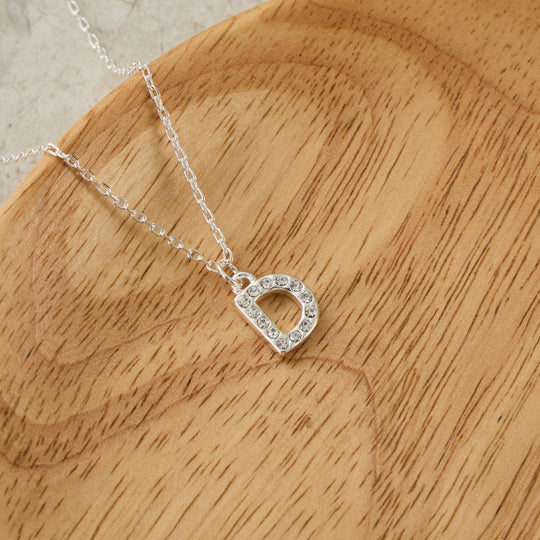 Pave Initial Necklace Letter D Created with Zircondia® Crystals - Philip Jones Jewellery