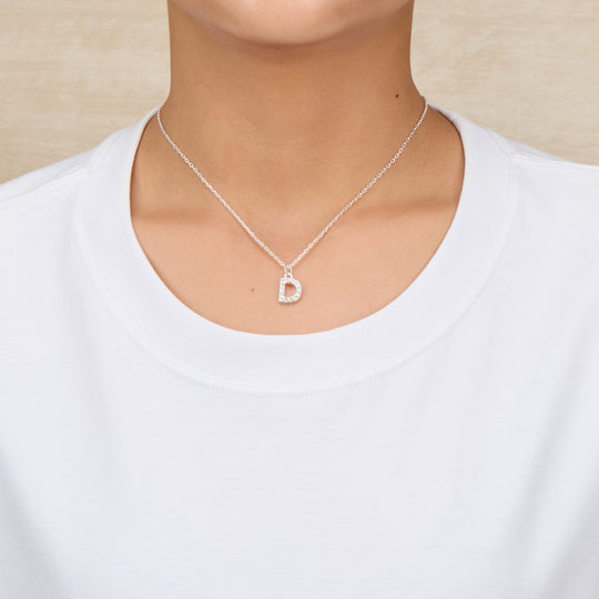 Pave Initial Necklace Letter D Created with Zircondia® Crystals - Philip Jones Jewellery