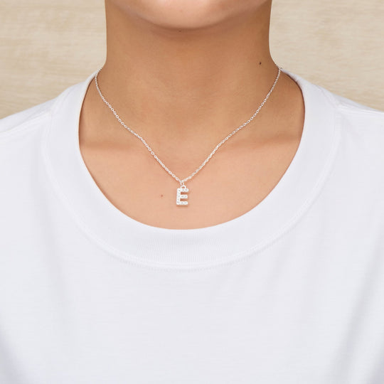Pave Initial Necklace Letter E Created with Zircondia® Crystals - Philip Jones Jewellery