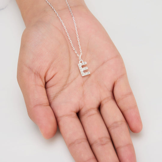 Pave Initial Necklace Letter E Created with Zircondia® Crystals - Philip Jones Jewellery