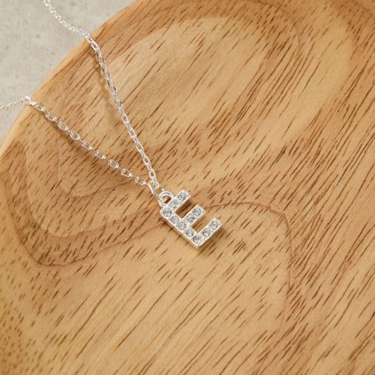 Pave Initial Necklace Letter E Created with Zircondia® Crystals - Philip Jones Jewellery