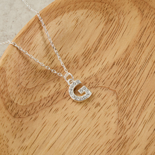 Pave Initial Necklace Letter G Created with Zircondia® Crystals - Philip Jones Jewellery