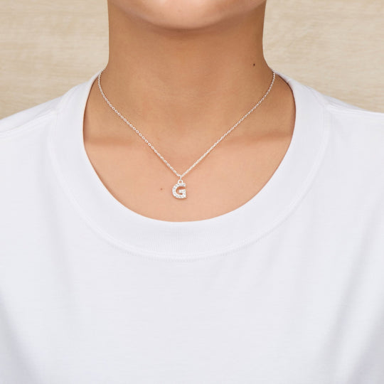 Pave Initial Necklace Letter G Created with Zircondia® Crystals - Philip Jones Jewellery