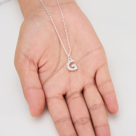 Pave Initial Necklace Letter G Created with Zircondia® Crystals - Philip Jones Jewellery