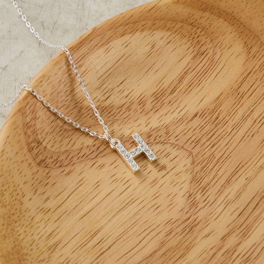 Pave Initial Necklace Letter H Created with Zircondia® Crystals - Philip Jones Jewellery