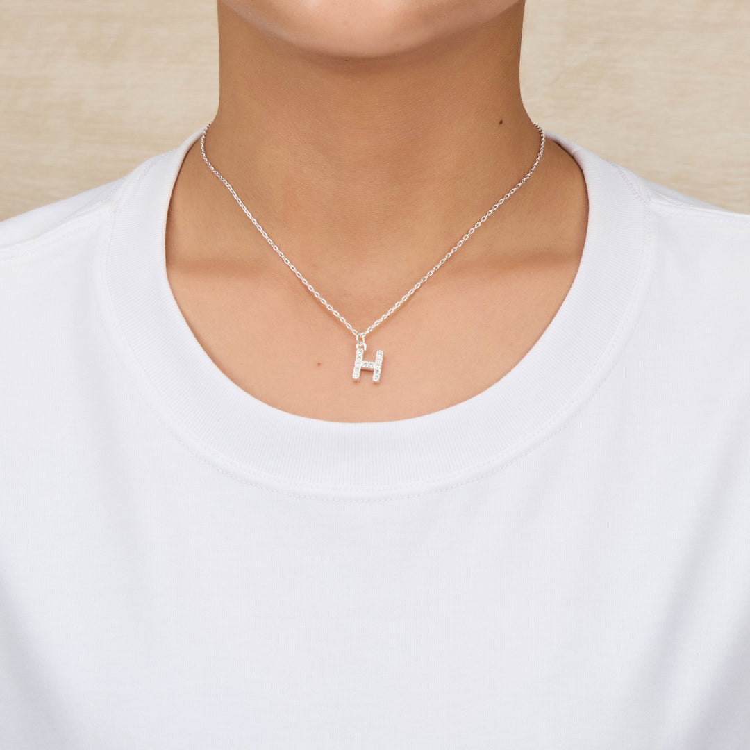 Pave Initial Necklace Letter H Created with Zircondia® Crystals - Philip Jones Jewellery