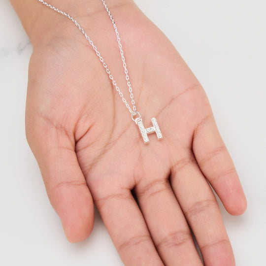 Pave Initial Necklace Letter H Created with Zircondia® Crystals - Philip Jones Jewellery