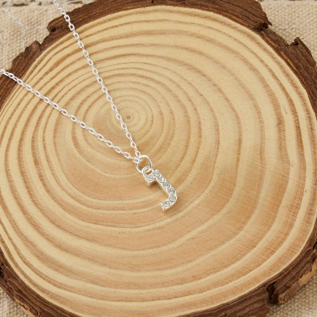 Pave Initial Necklace Letter J Created with Zircondia® Crystals - Philip Jones Jewellery