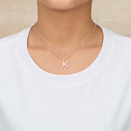 Pave Initial Necklace Letter K Created with Zircondia® Crystals - Philip Jones Jewellery