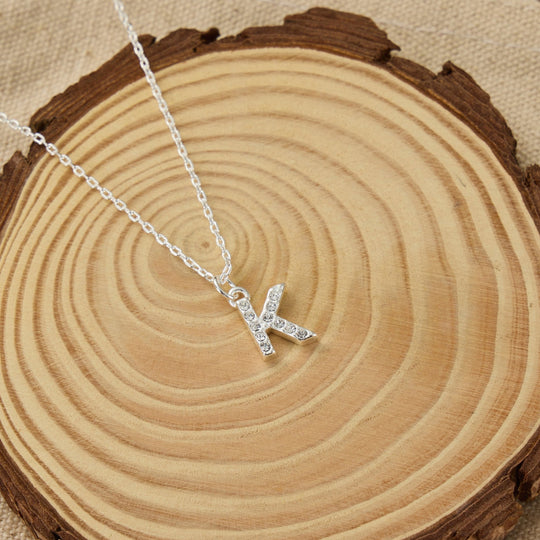 Pave Initial Necklace Letter K Created with Zircondia® Crystals - Philip Jones Jewellery