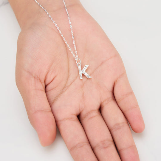 Pave Initial Necklace Letter K Created with Zircondia® Crystals - Philip Jones Jewellery