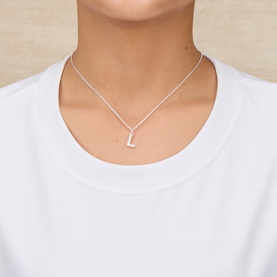 Pave Initial Necklace Letter L Created with Zircondia® Crystals - Philip Jones Jewellery
