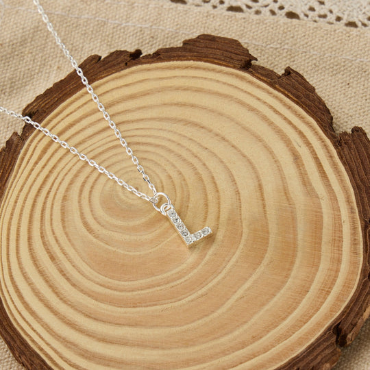 Pave Initial Necklace Letter L Created with Zircondia® Crystals - Philip Jones Jewellery