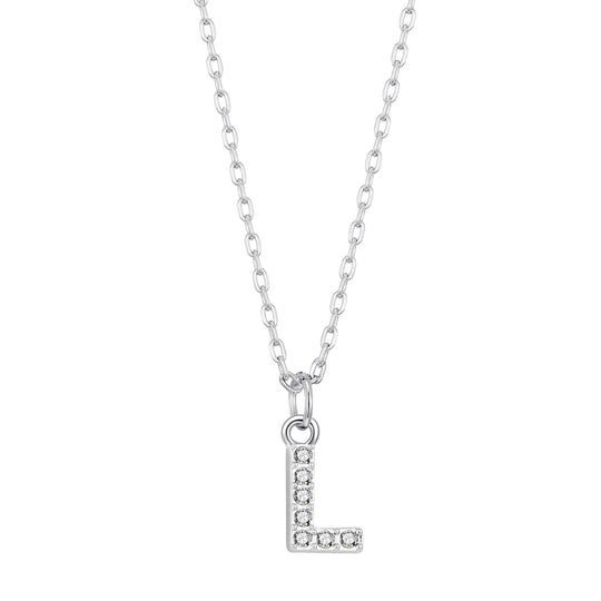 Pave Initial Necklace Letter L Created with Zircondia® Crystals - Philip Jones Jewellery