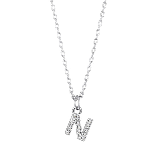 Pave Initial Necklace Letter N Created with Zircondia® Crystals - Philip Jones Jewellery