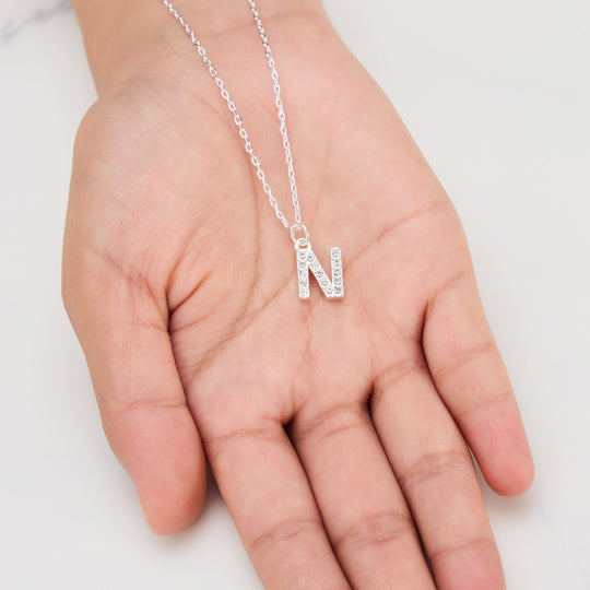 Pave Initial Necklace Letter N Created with Zircondia® Crystals - Philip Jones Jewellery