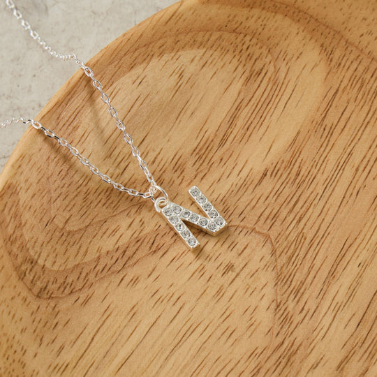 Pave Initial Necklace Letter N Created with Zircondia® Crystals - Philip Jones Jewellery
