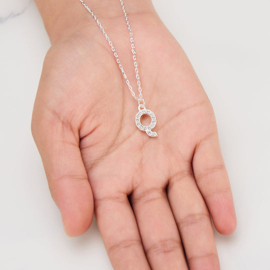 Pave Initial Necklace Letter Q Created with Zircondia® Crystals - Philip Jones Jewellery