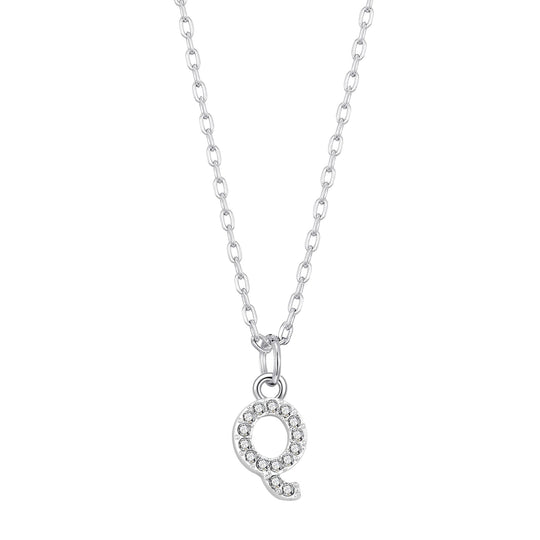 Pave Initial Necklace Letter Q Created with Zircondia® Crystals - Philip Jones Jewellery