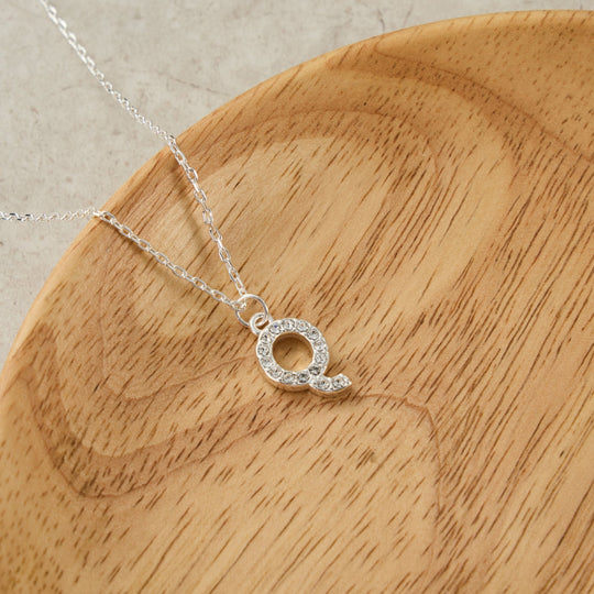 Pave Initial Necklace Letter Q Created with Zircondia® Crystals - Philip Jones Jewellery