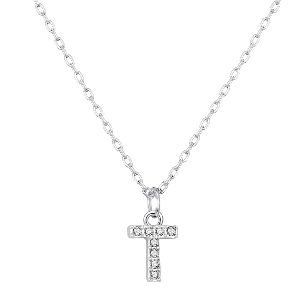 Pave Initial Necklace Letter T Created with Zircondia® Crystals - Philip Jones Jewellery
