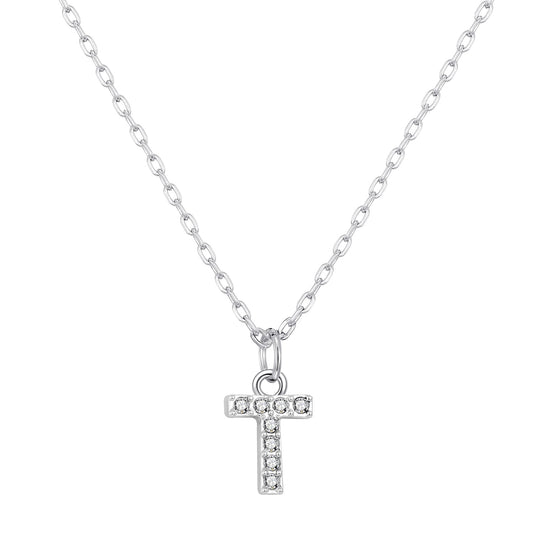 Pave Initial Necklace Letter T Created with Zircondia® Crystals - Philip Jones Jewellery
