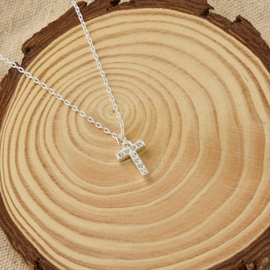 Pave Initial Necklace Letter T Created with Zircondia® Crystals - Philip Jones Jewellery