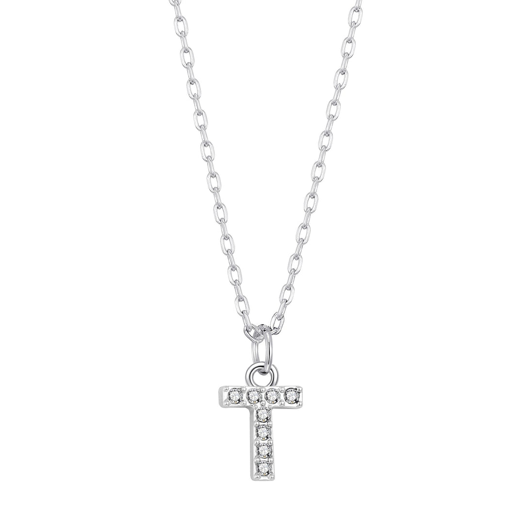 Pave Initial Necklace Letter T Created with Zircondia® Crystals - Philip Jones Jewellery