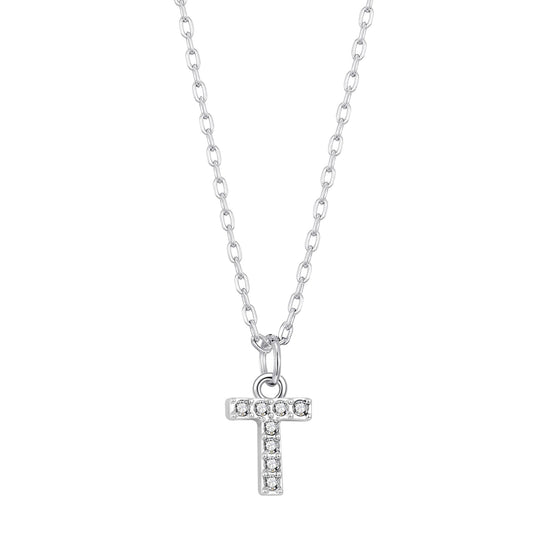 Pave Initial Necklace Letter T Created with Zircondia® Crystals - Philip Jones Jewellery