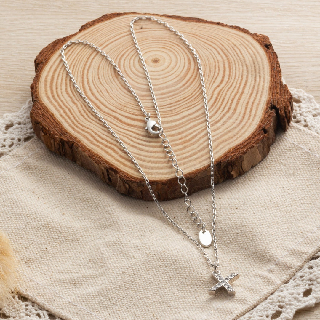 Pave Initial Necklace Letter X Created with Zircondia® Crystals - Philip Jones Jewellery